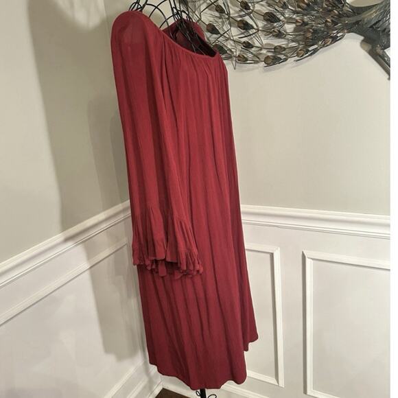 Uncle Frank Ivy Jane Red Rayon Crinkle Dress Size L Ruffle Bell Sleeve Peasant - Picture 9 of 10